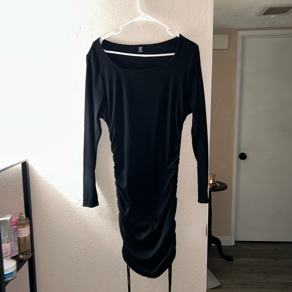 Plus Size Drawstring Side Ribbed Knit Dress - Picture 2 of 3